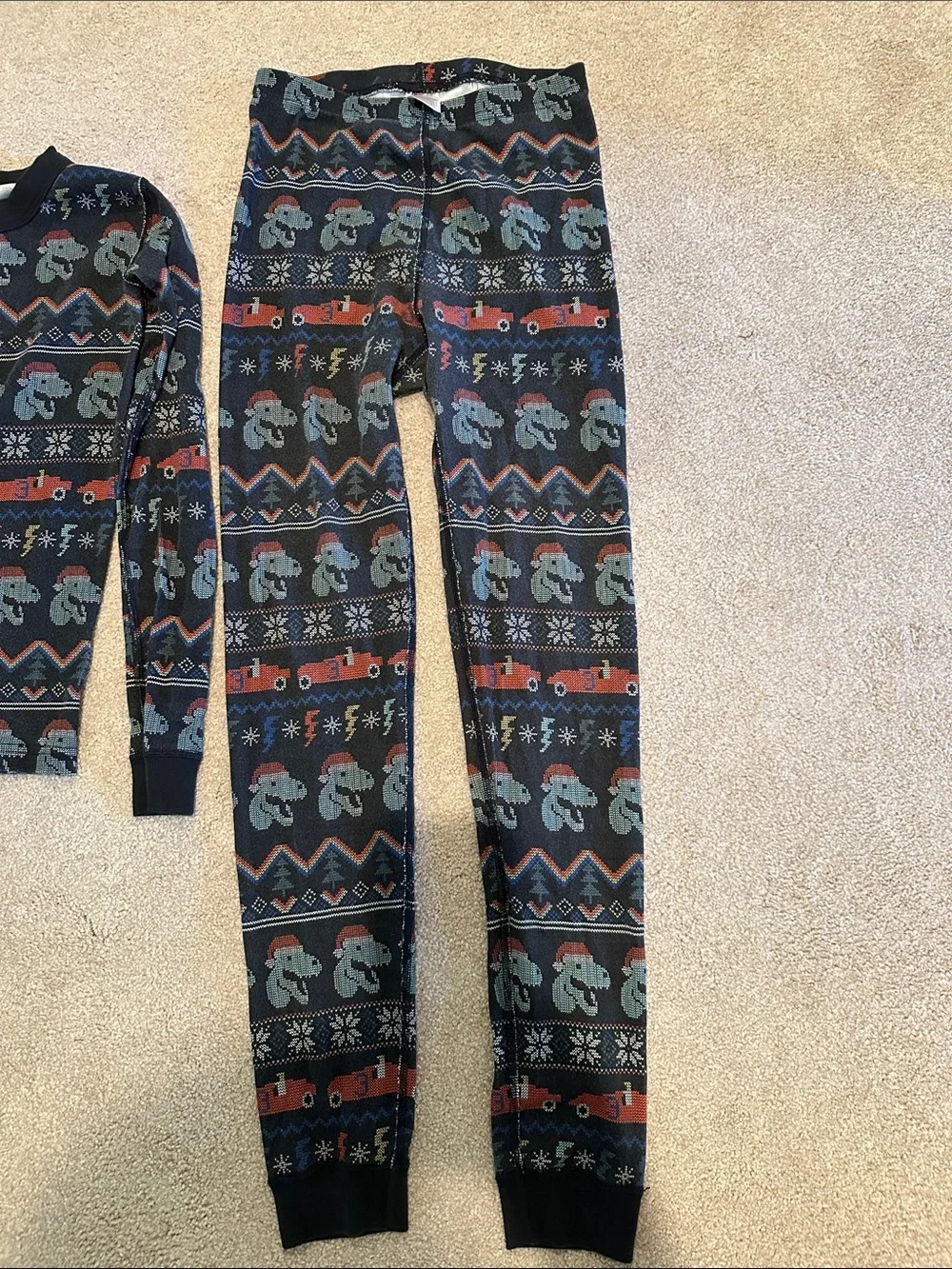 Hanna Andersson Navy Pajama Set with Green & Red Pattern